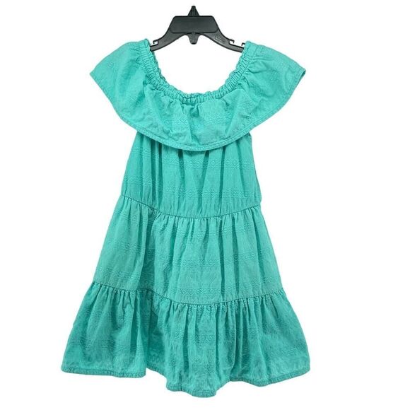 OshKosh Toddler Girl’s Blue Ruffle Off The Shoulder Embroidered Cotton Dress 5T - Picture 10 of 11